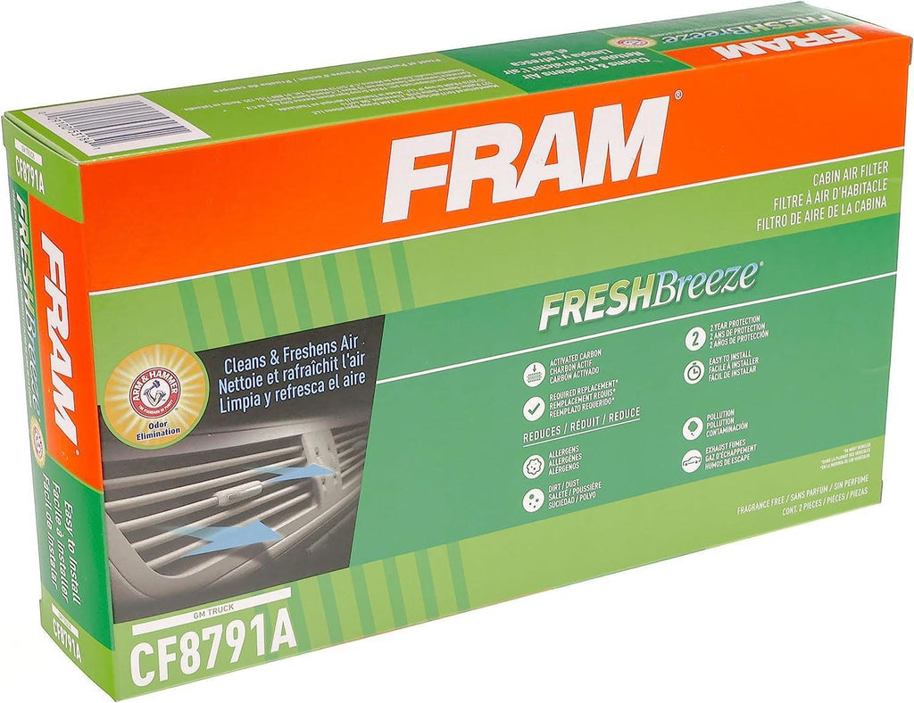 Fresh Breeze Cabin Air Filter Replacement for Car Passenger Compartment W/ Arm and Hammer Baking Soda, Easy Install, CF8791A for GM Truck Vehicles , White