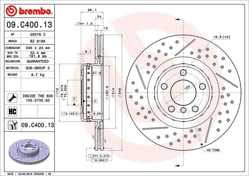 Brembo Front Disc Brake Rotor for 08-13 135I (09.C403.13)