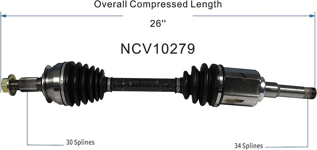 NCV10279 CV Axle Shaft Assembly for Select 2010-17 Buick Allure, Lacrosse, Regal; Chevrolet Malibu, Impala - Front Left (Driver Side)