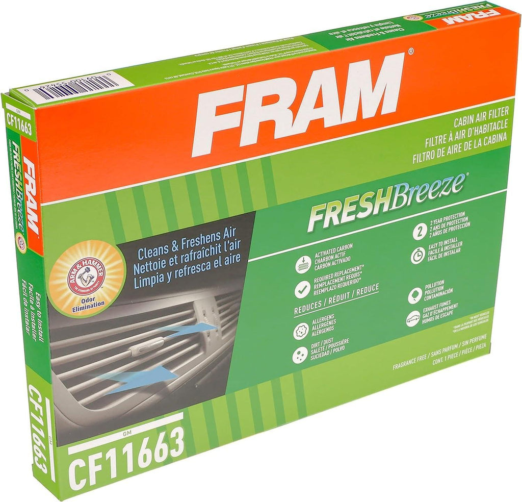 Fresh Breeze Cabin Air Filter with Arm & Hammer Baking Soda, CF11663 for Select Buick, Chevrolet, GMC and Saturn Vehicles, White