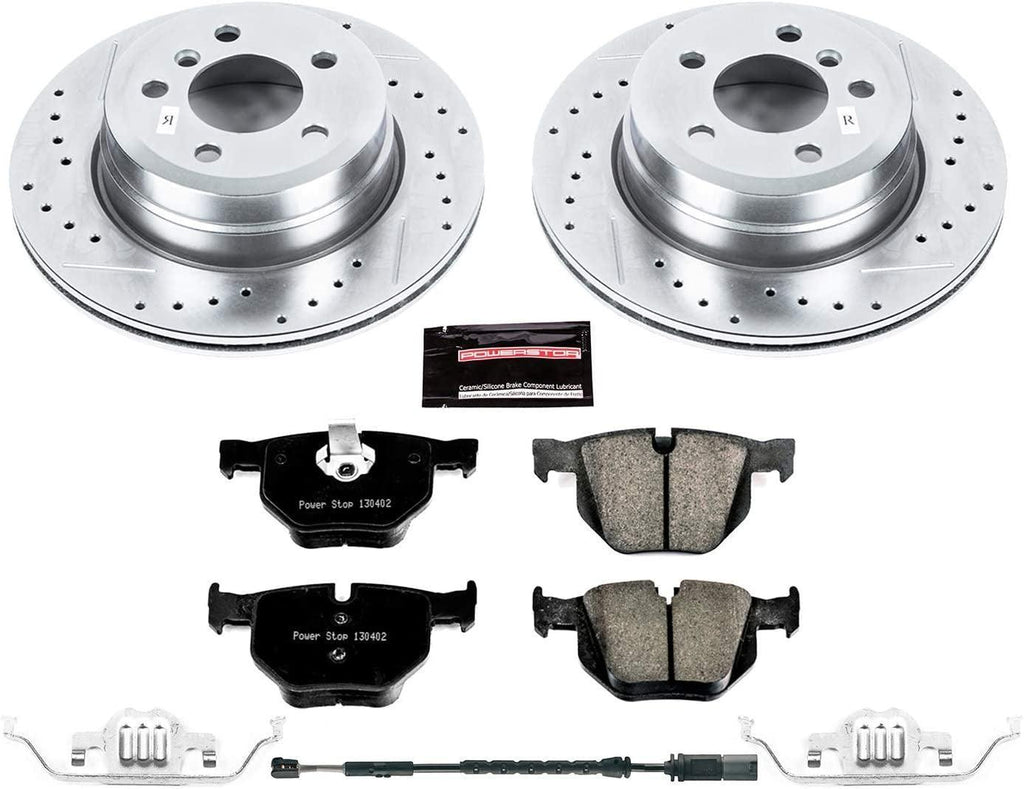 K7429 Rear Z23 Carbon Fiber Brake Pads with Drilled & Slotted Brake Rotors Kit