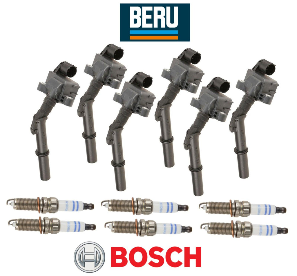 6 Ignition Coil + 6 Spark Plug Double Iridium OEM Beru Bosch for Mercedes V6