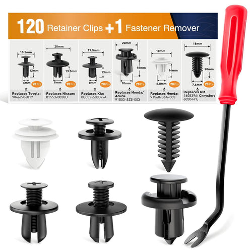 120PCS Car Bumper Retainer Clips & Nylon Fasteners Rivet Kit 6Mm 7.6Mm 8Mm 8.8Mm 10Mm Door Trim Panel Clips Bumper Push Rivet Clips, 1PC Fastener Remover, Black