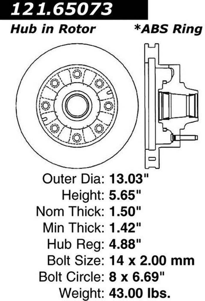 Centric Front Disc Brake Rotor for Ford (121.65073)