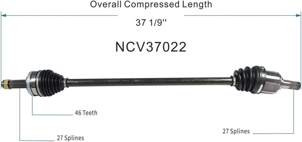 NCV37022 CV Axle Shaft Assembly for Select 2009-12 Hyundai Elantra - Front Right (Passenger Side)