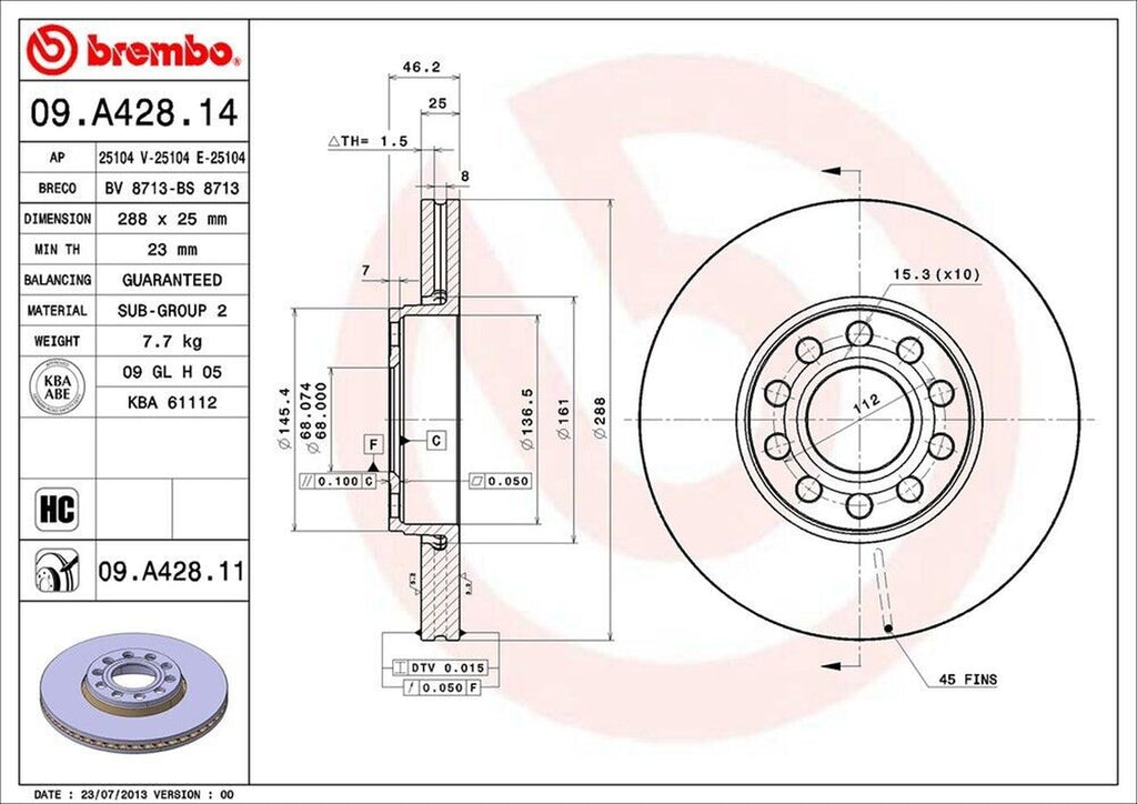 Brembo Front Disc Brake Rotor for 02-05 Passat (09.A428.11)