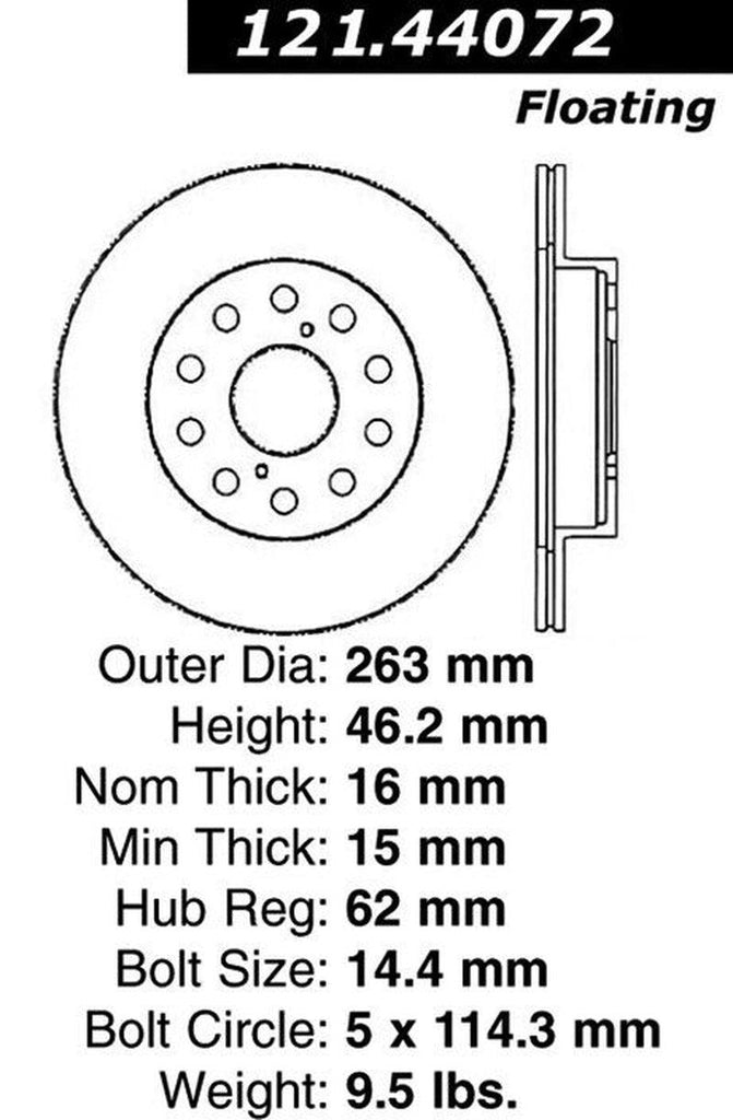 Centric Rear Disc Brake Rotor for 1991-1995 MR2 (121.44072)