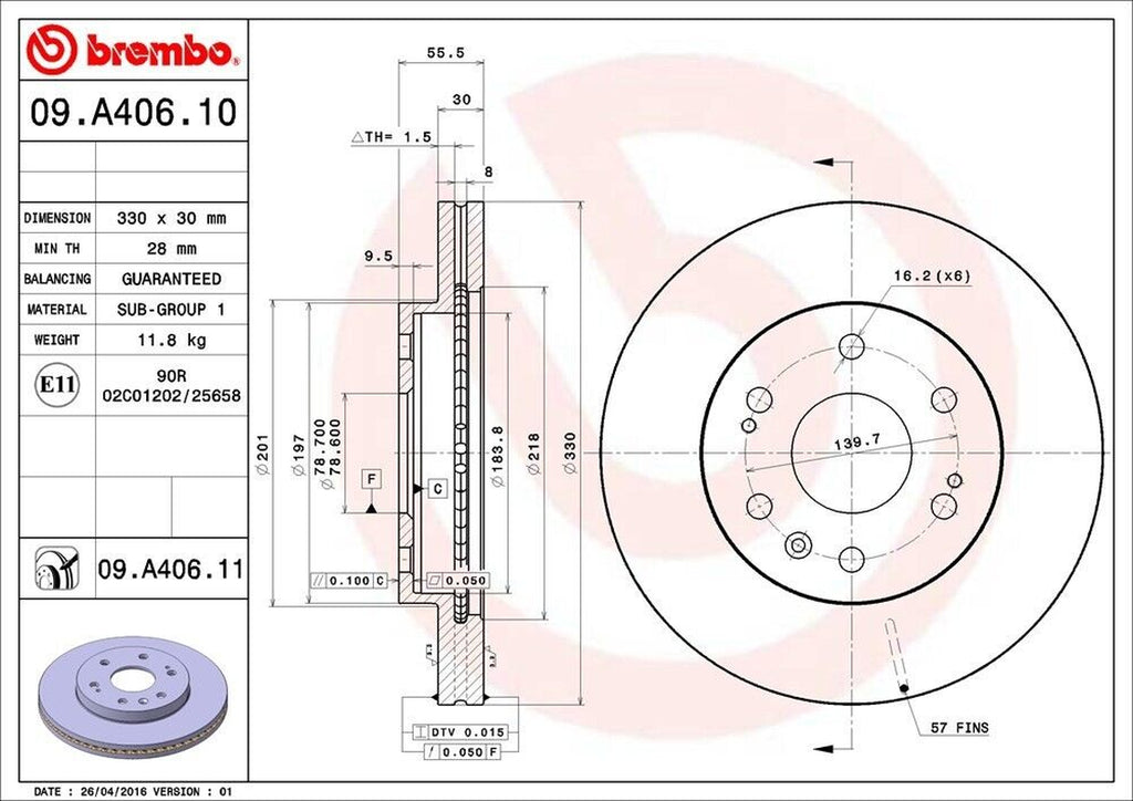 Front Disc Brake Rotor for XTS, Escalade, Escalade Esv+More (09.A406.11)