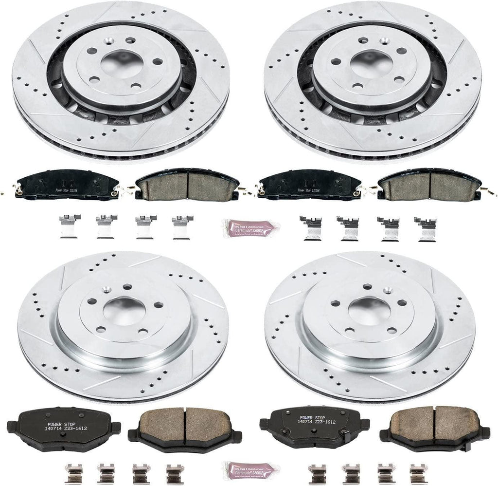 K6375 Front and Rear Z23 Carbon Fiber Brake Pads with Drilled & Slotted Brake Rotors Kit