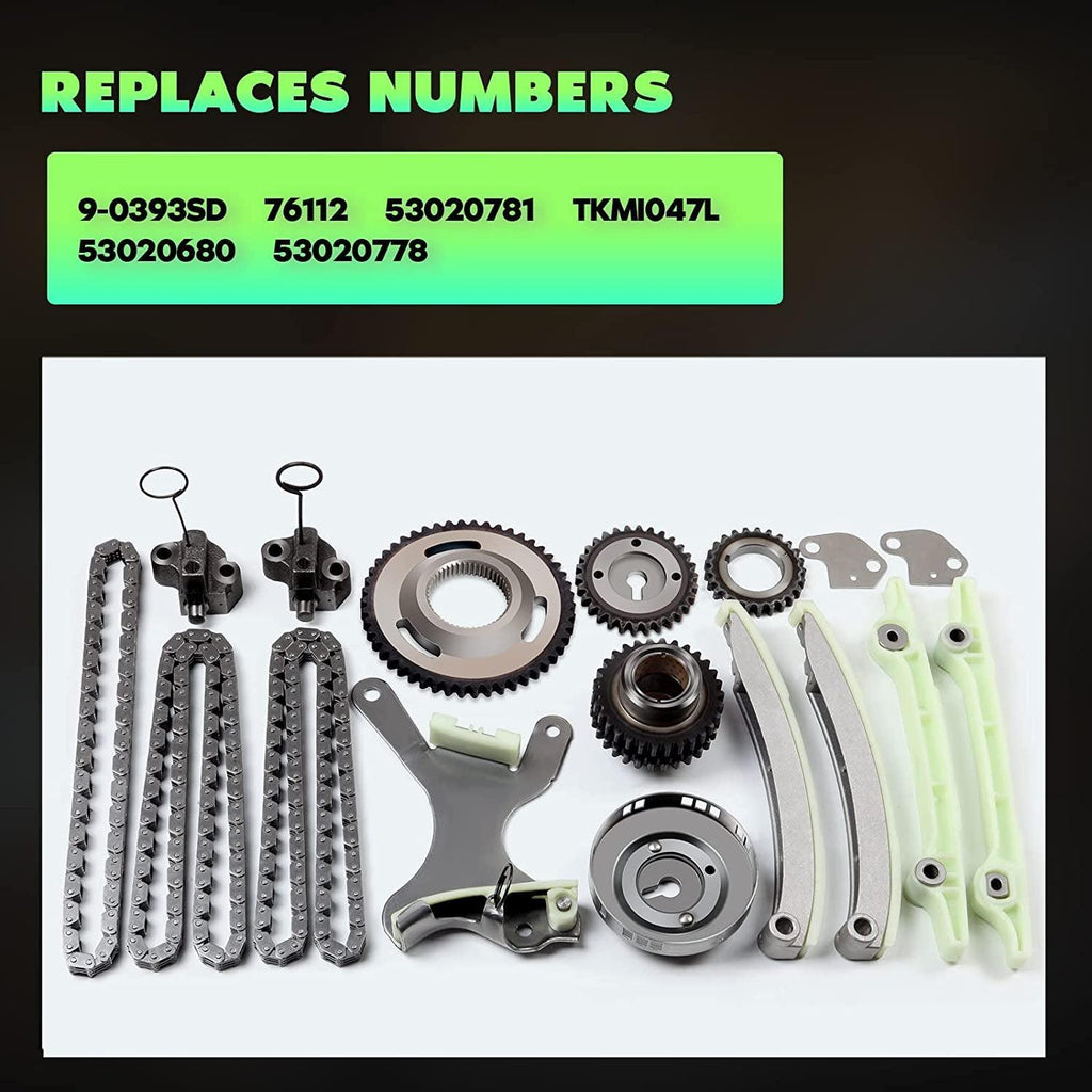 TKMI047L Timing Chain Kit Tensioner Guide Rail Sprocket Crank Sprocket Idler Sprocket Fits for Jeep COMMANDER Mitsubishi RAIDER Dodge Ram 1500 4.7L SOHC VIN P N NGC Design