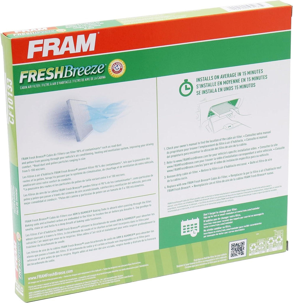 Fresh Breeze Cabin Air Filter Replacement for Car Passenger Compartment W/Arm and Hammer Baking Soda, Easy Install, CF10133 for Select Toyota Vehicles