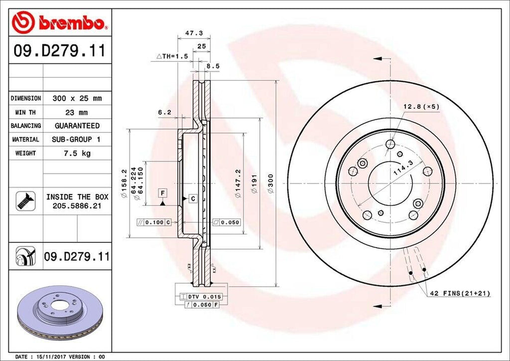 Brembo Front Disc Brake Rotor for 12-16 CR-V (09.D279.11)