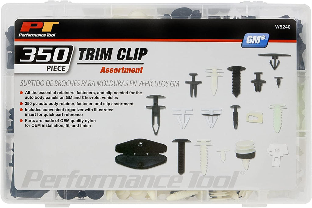 W5240 350Pc GM Trim Clip Assortment | Trim Clips for Doors, Bumpers, Paneling & More | Most Popular Sizes for General Motors | Case & Picture Insert for Quick Part Identification