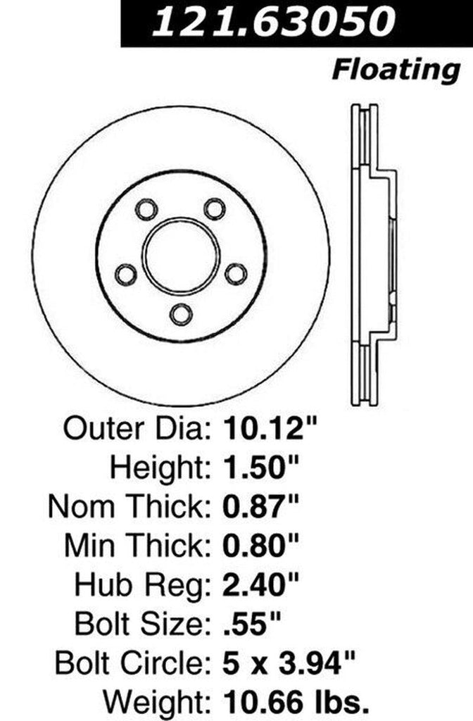 Centric Front Disc Brake Rotor for Neon, SX 2.0 (121.63050)