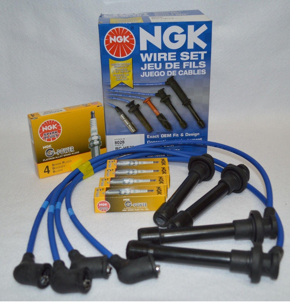 NGK Blue Spark Plug Wire Set HE 76 + Platinum Colder Spark Plugs Fit Honda Civic