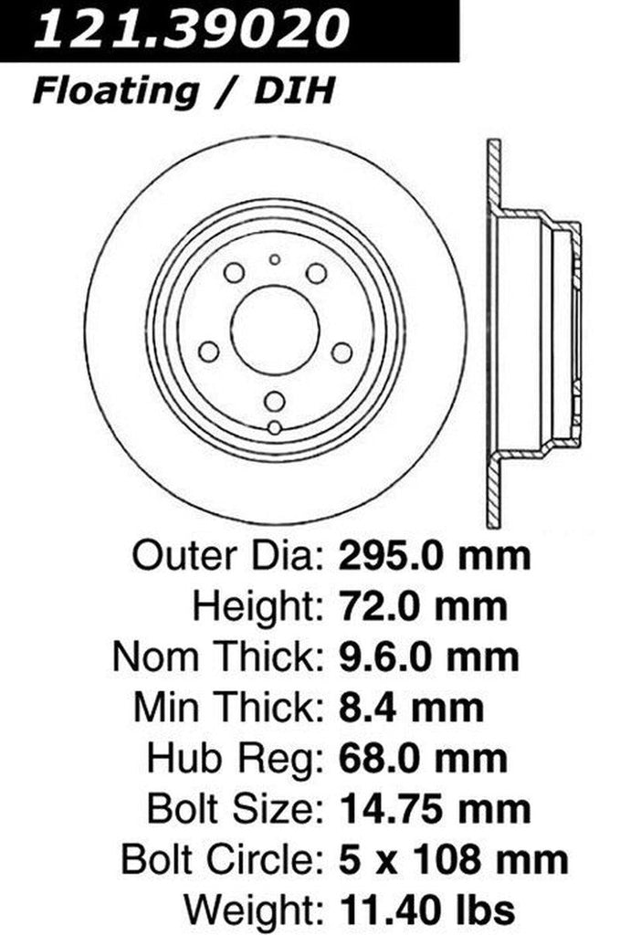 Centric Rear Disc Brake Rotor for C70, S70, V70, 850 (121.39020)