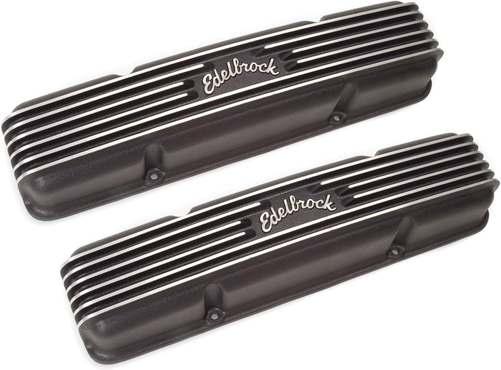 Edelbrock 41453 Black Classic Finned Aluminum Valve Cover