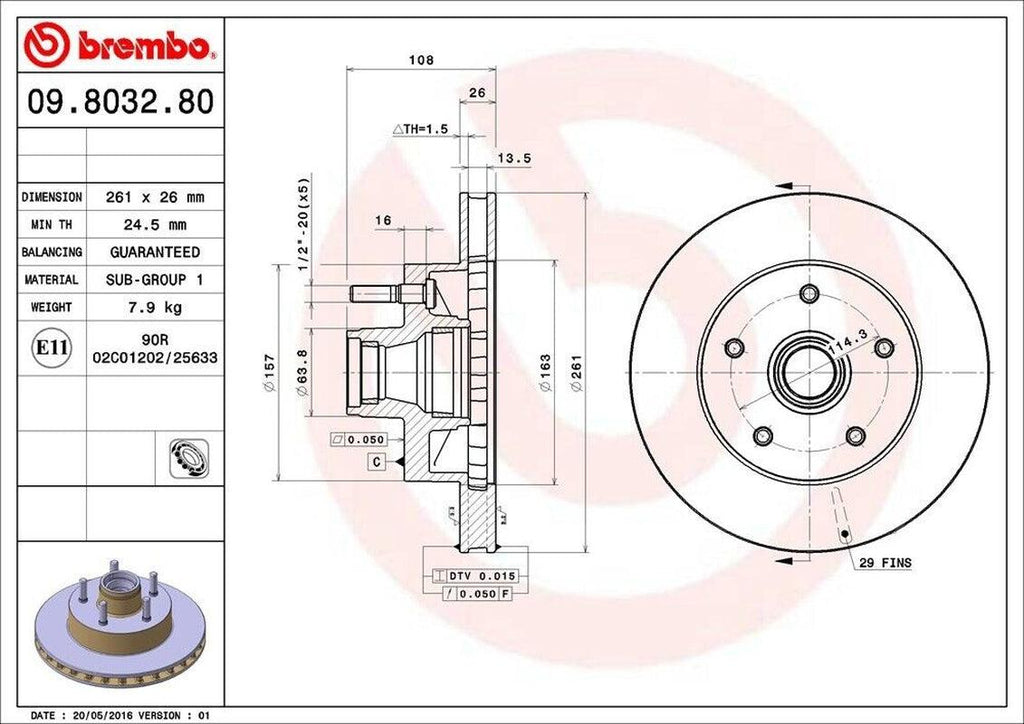 Brembo Front Disc Brake Rotor for Ranger, B2300, B4000, B3000 (09.8032.80)