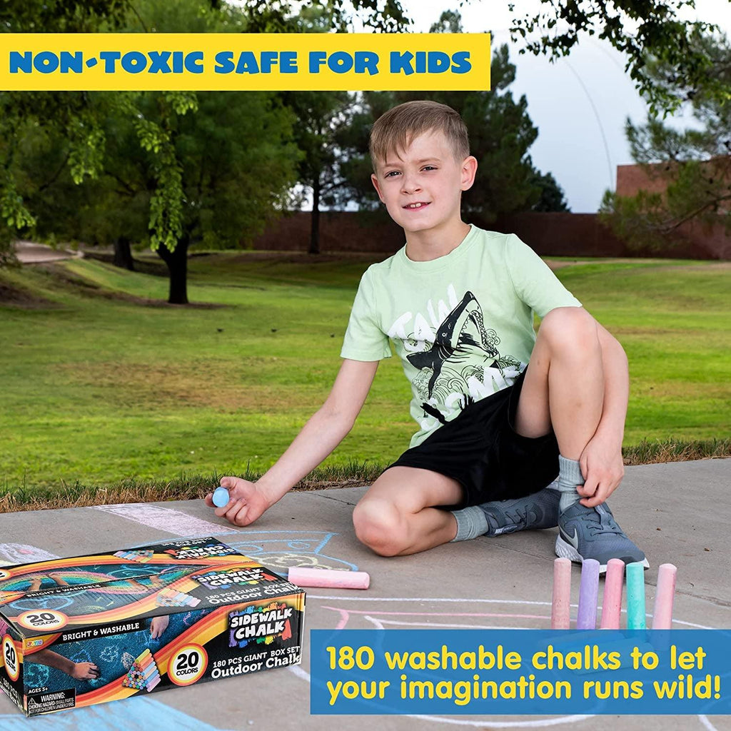 180 PCS Washable Sidewalk Chalks Set in 20 Colors Non-Toxic Jumbo Chalk for Outdoor Art Play, Painting on Chalkboard, Blackboard and Playground