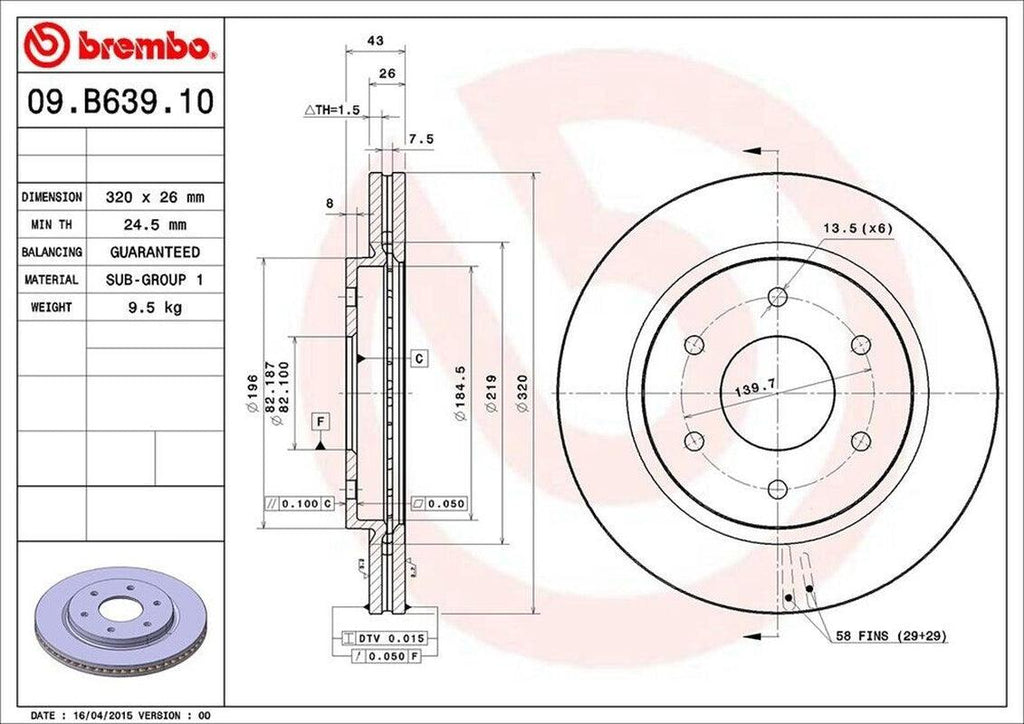 Brembo Front Disc Brake Rotor for Titan, Armada, QX56 (09.B639.10)