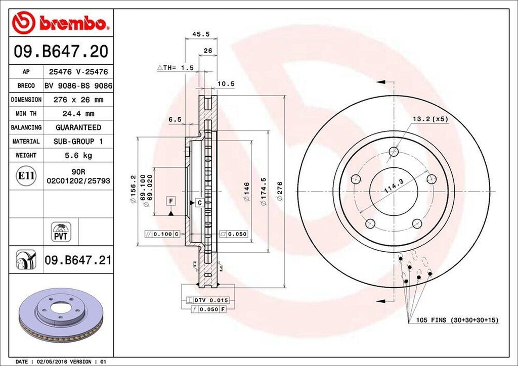 Brembo Front Disc Brake Rotor for 07-12 Caliber (09.B647.21)