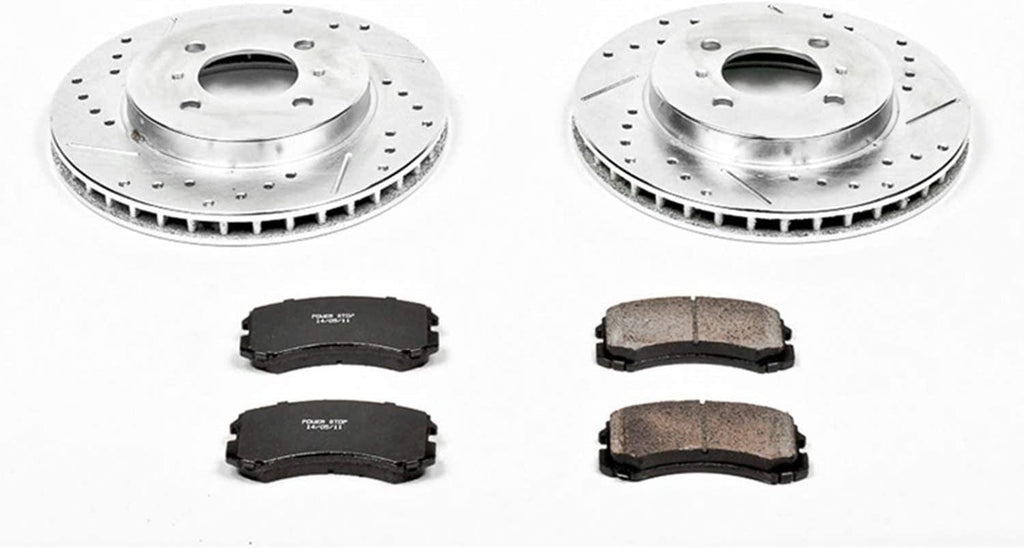 K1215 Front Z23 Carbon Fiber Brake Pads with Drilled & Slotted Brake Rotors Kit