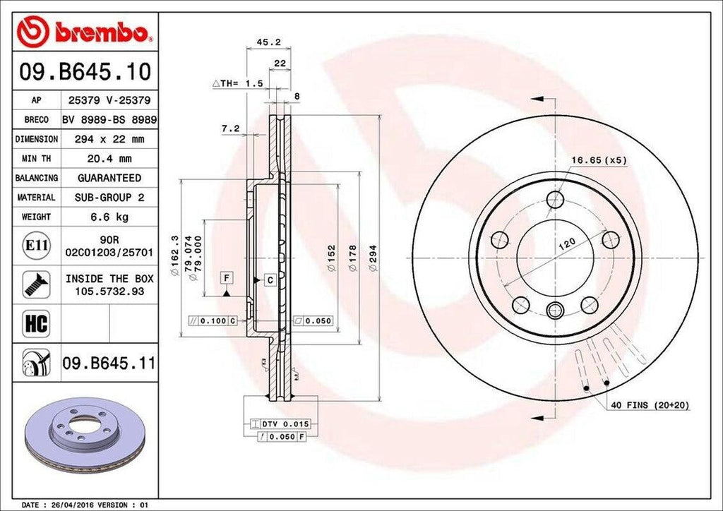 Brembo Front Disc Brake Rotor for Cooper Countryman, Cooper Paceman (09.B645.11)