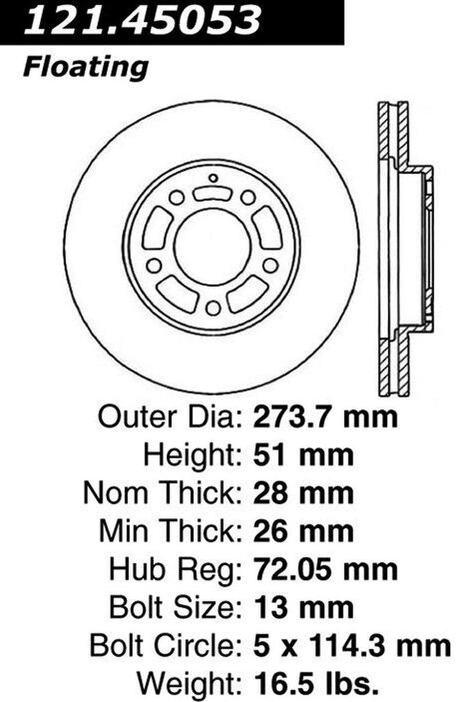 Centric Front Disc Brake Rotor for MPV, Millenia (121.45053)