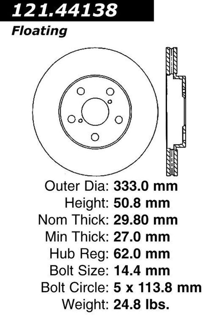 Centric Front Driver Side Disc Brake Rotor for Lexus (121.44138)