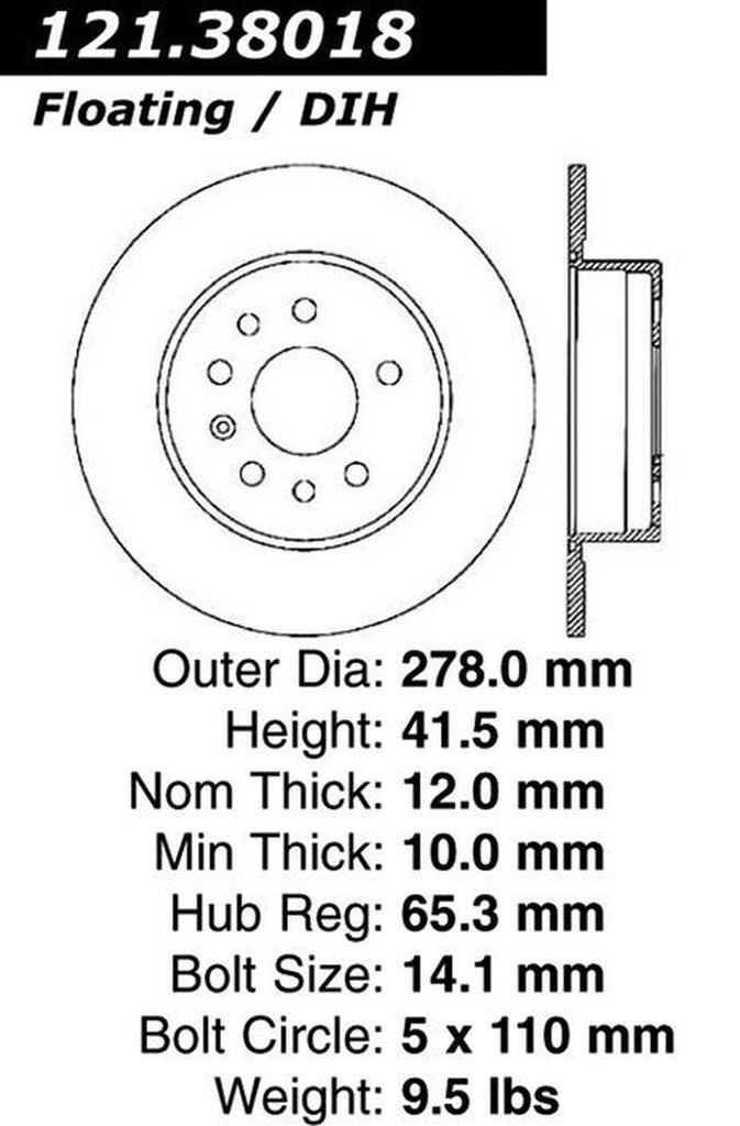 Centric Rear Disc Brake Rotor for 9-3, BLS, Vectra (121.38018)