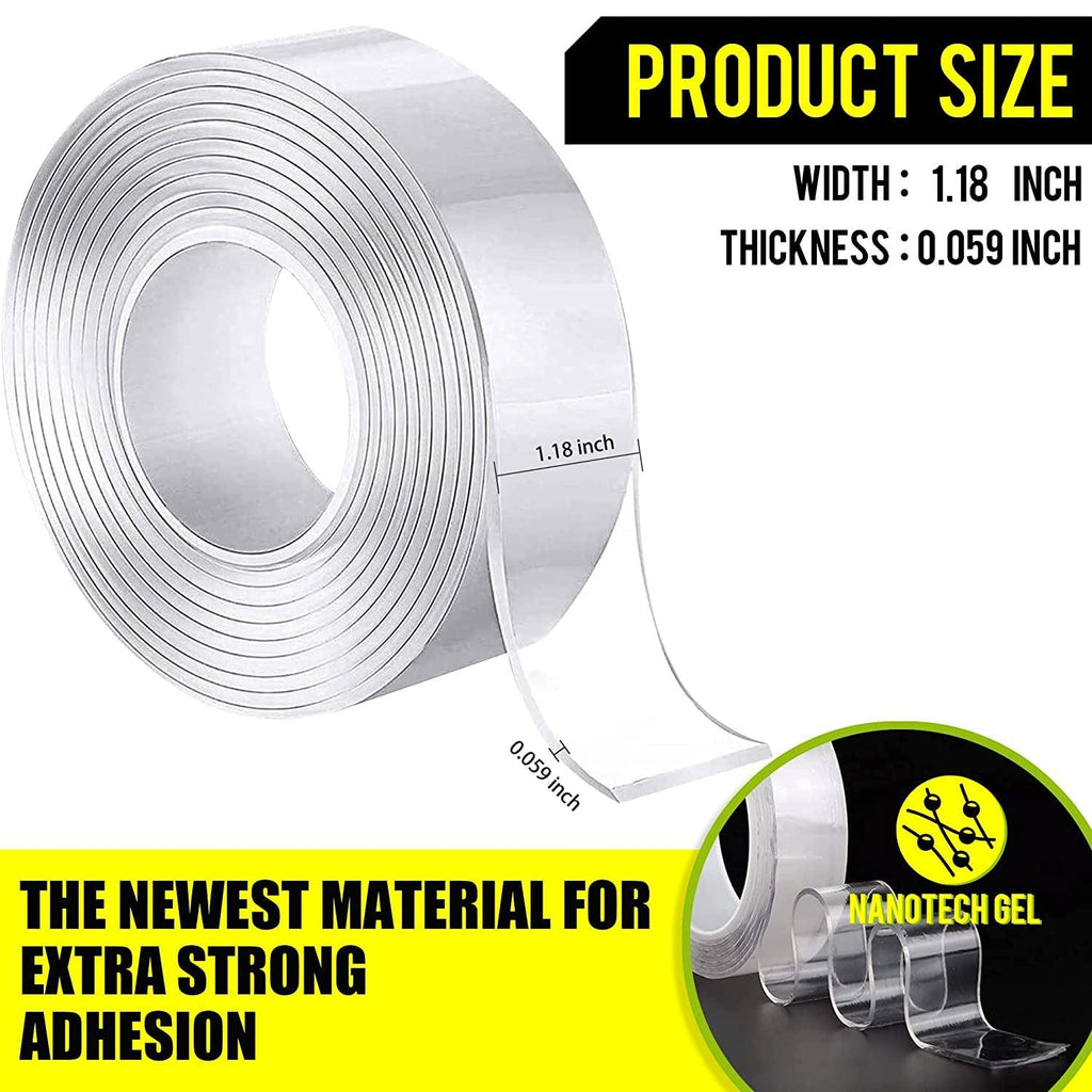 Rvhouse Double Sided Tape 2 Pack Clear Mounting Tape Nano Removable Tough Sticky Adhesive for Carpet Picture Poster Office Home RV Decoration