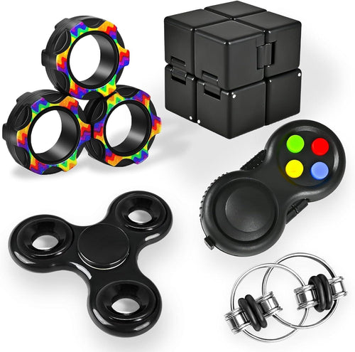 Dr.Kbder 5Pcs Fidget Toys Adults Set, Autism Sensory Toys Pack with Figette Cube Magnetic Rings Fidget Pad ADHD Stress Relief Toys for Kids Teen, Cool Gadget Desk Spinner Christmas Stocking Stuffer…