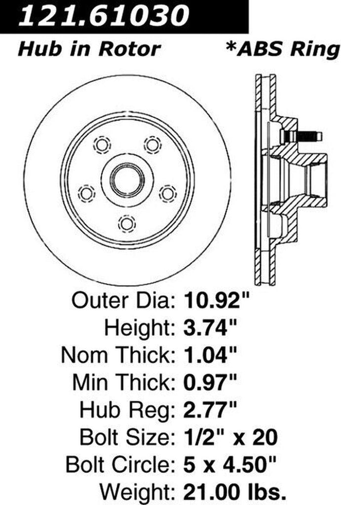Centric Front Disc Brake Rotor for Lincoln (121.61030)