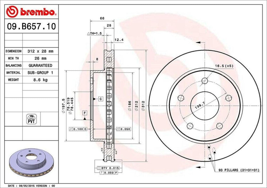 Brembo Front Disc Brake Rotor for Dakota, Raider (09.B657.11)