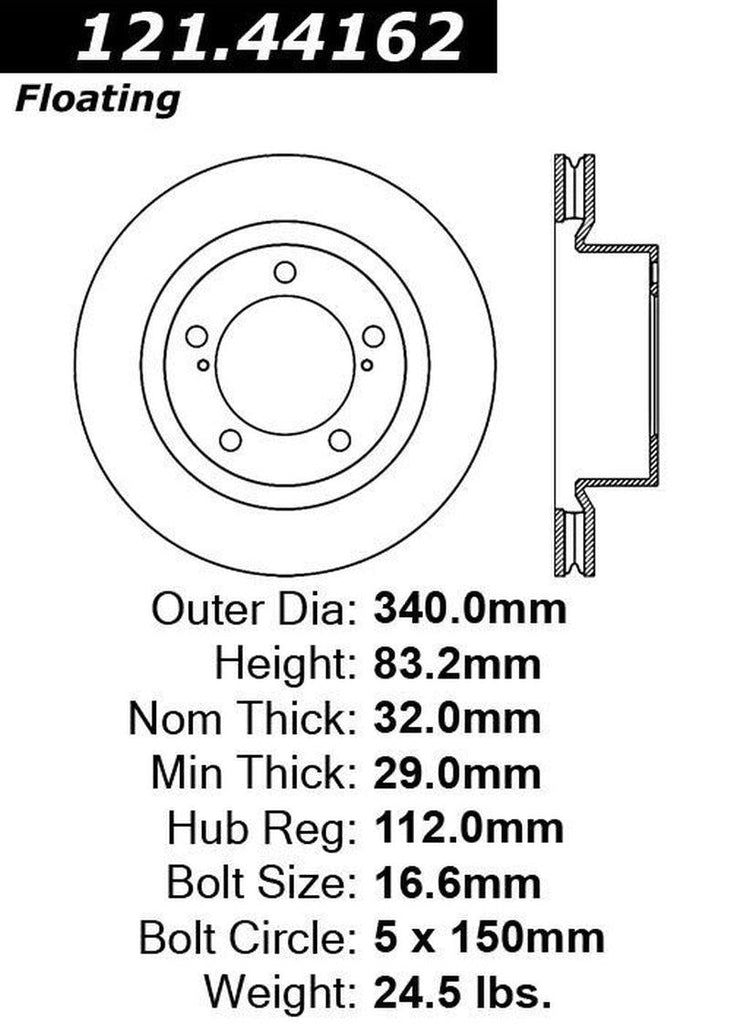 Centric Front Disc Brake Rotor for Land Cruiser, LX570 (121.44162)