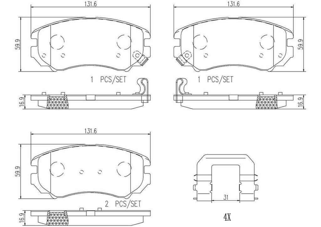 Front Disc Brake Pad Set for Soul, Elantra, Sonata, Optima+More (P30018N)