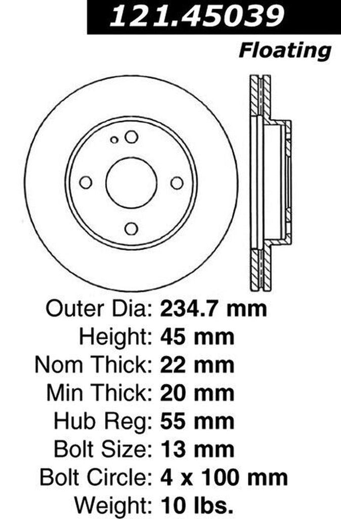 Centric Front Disc Brake Rotor for Protege, Escort, Tracer, 323 (121.45039)