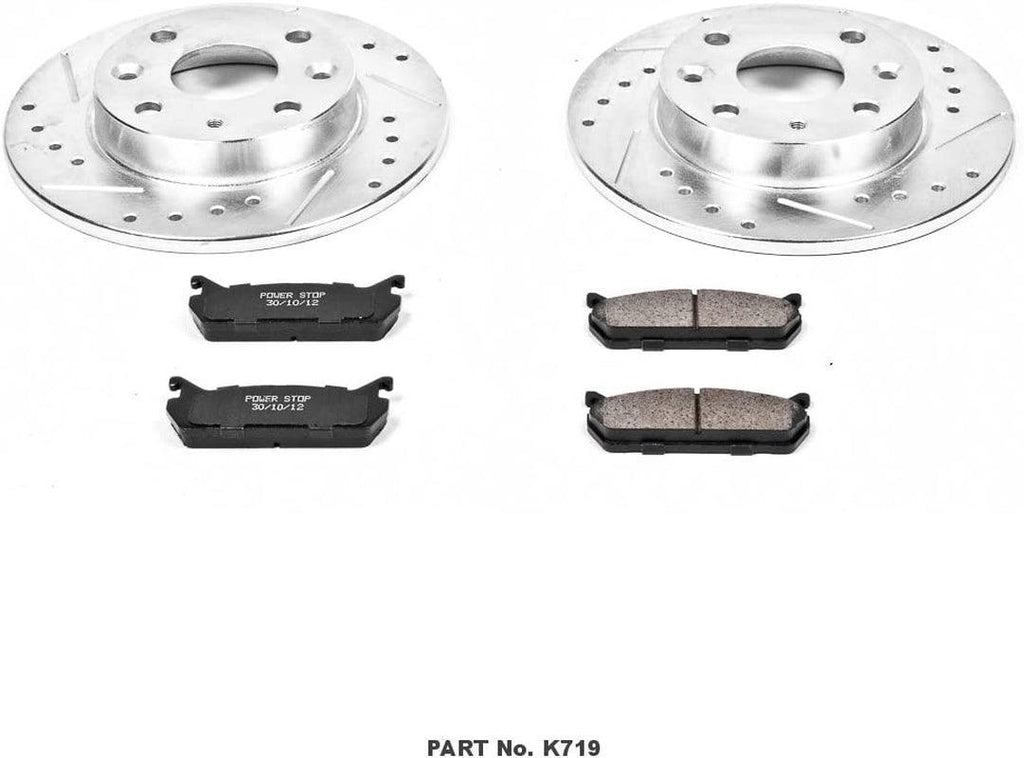Power Stop K719 Rear Z23 Carbon Fiber Brake Pads with Drilled & Slotted Brake Rotors Kit