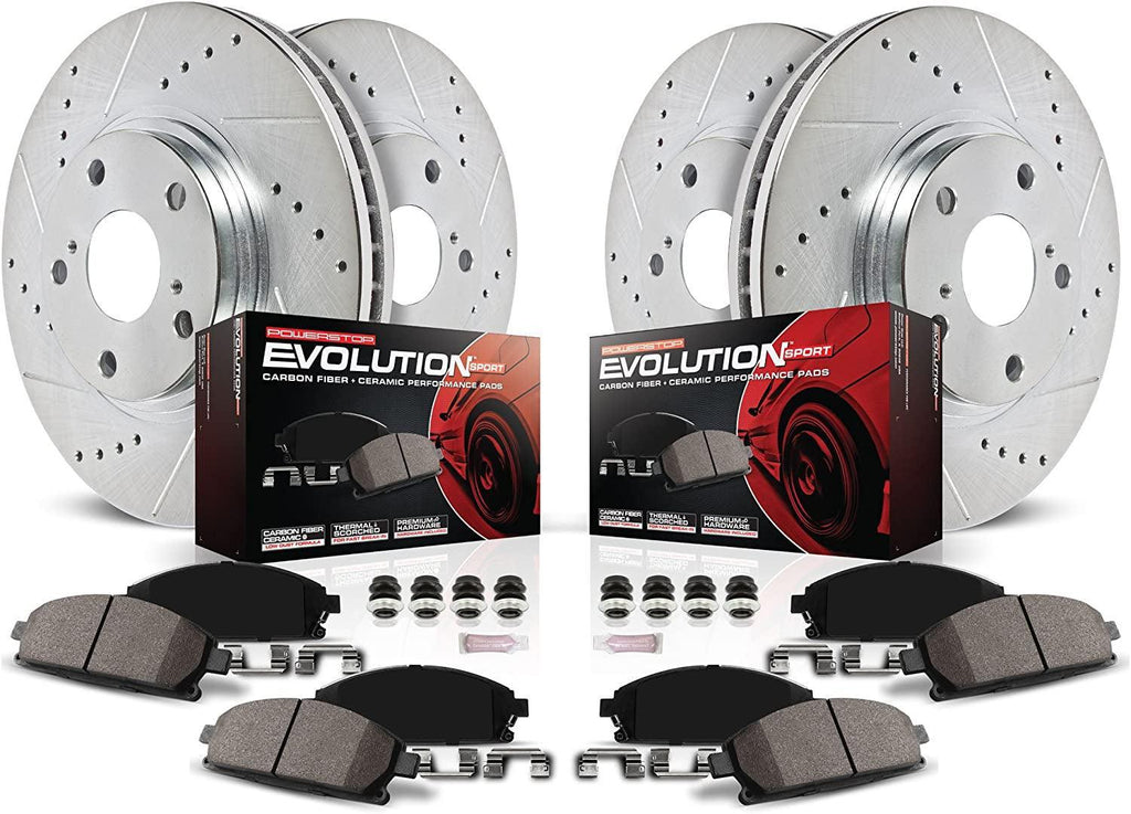 K6296 Front and Rear Z23 Carbon Fiber Brake Pads with Drilled & Slotted Brake Rotors Kit