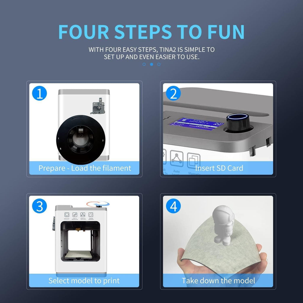 Tina2 3D Printers, Fully Assembled and Auto Leveling Mini 3D Printers for Kids and Beginners, Removable Plateform, Small Enclosed FDM 3D Printers for Home Use, Build Volume 3.9X4.7X3.9 Inch