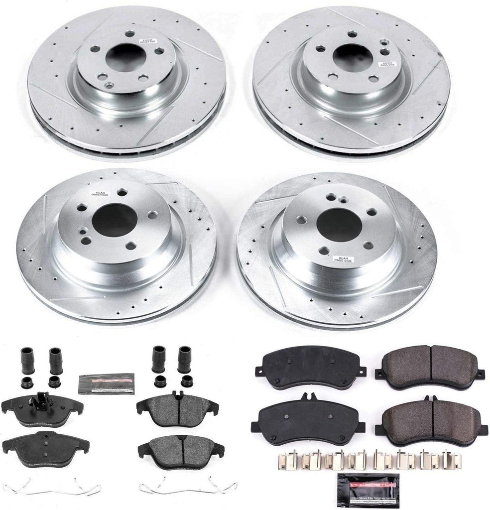 K6604 Front and Rear Z23 Carbon Fiber Brake Pads with Drilled & Slotted Brake Rotors Kit