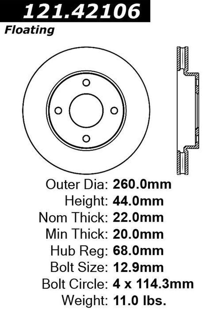 Centric Front Disc Brake Rotor for Nissan (121.42106)
