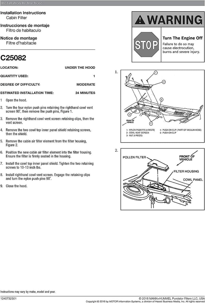 C25082 one Advanced Cabin Air Filter Compatible with Select Ford and Mercury