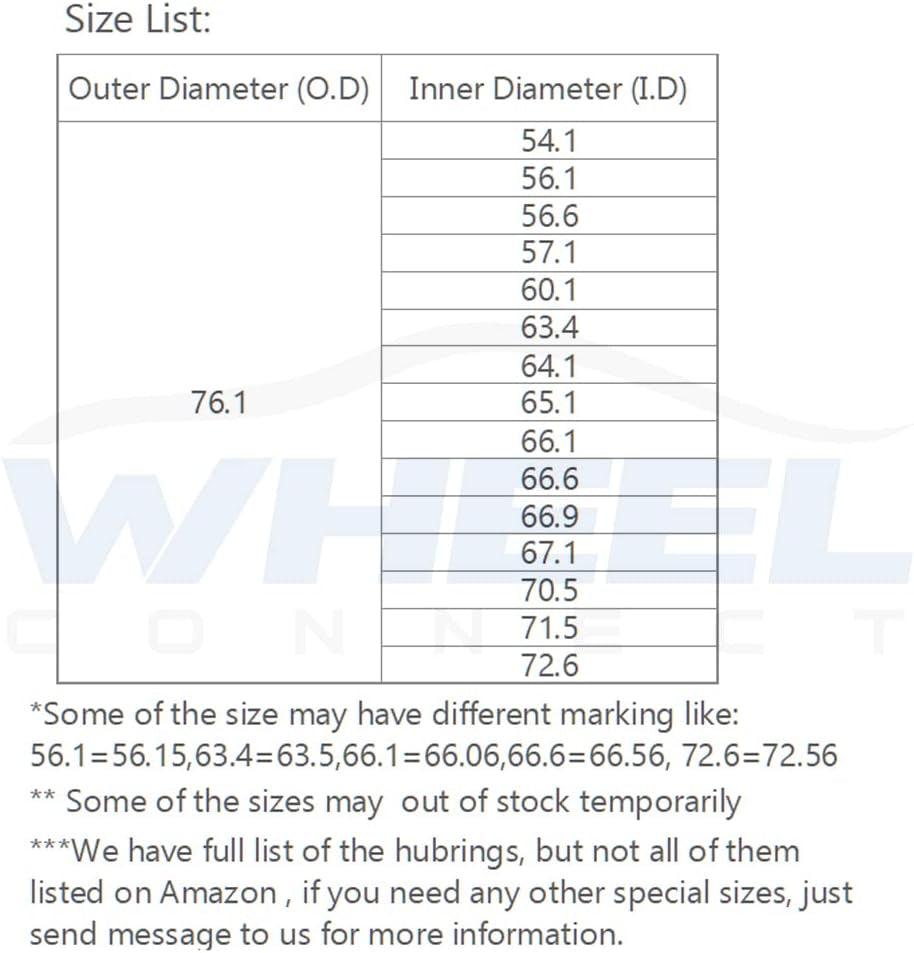 WHEEL CONNECT Hub Centric Rings,76.1 to 71.5, Set of 4, Aluminium Alloy Hubrings, O.D:76.1-I.D:71.5Mm. A