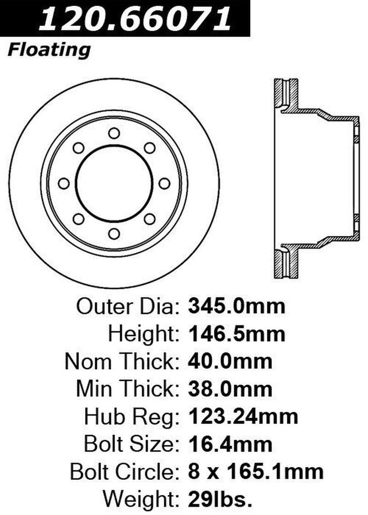 Centric Rear Disc Brake Rotor for Express 3500, Savana 3500 (120.66071)