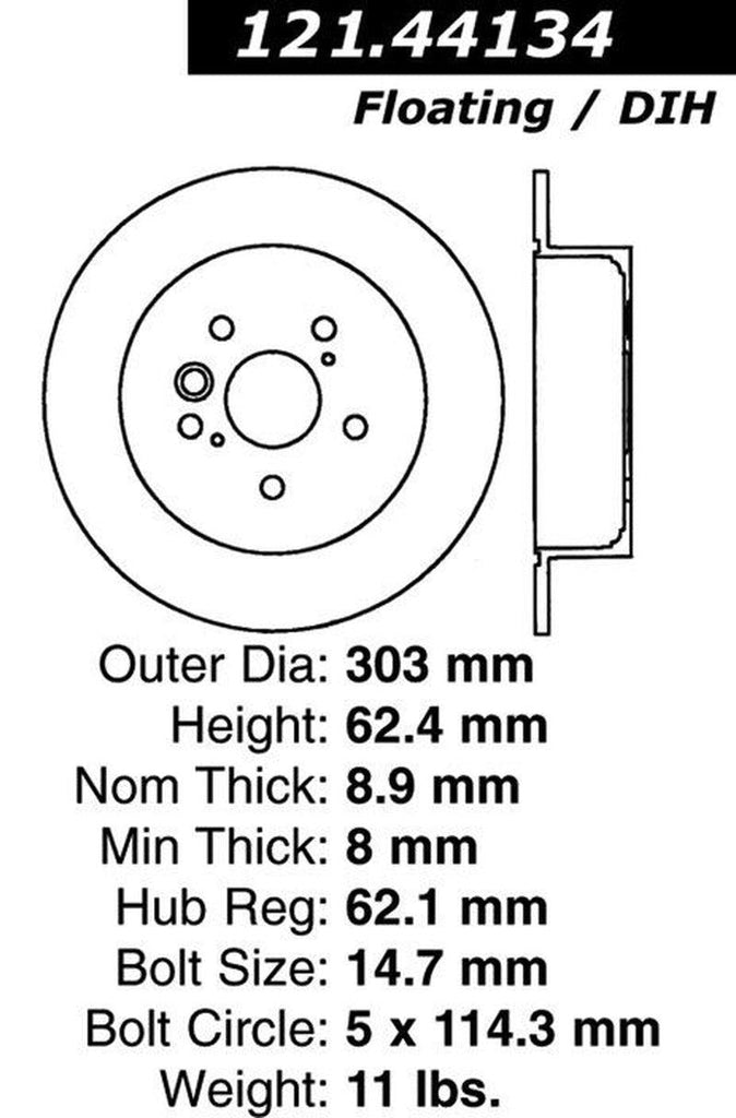 Centric Rear Disc Brake Rotor for 04-05 RAV4 (121.44134)