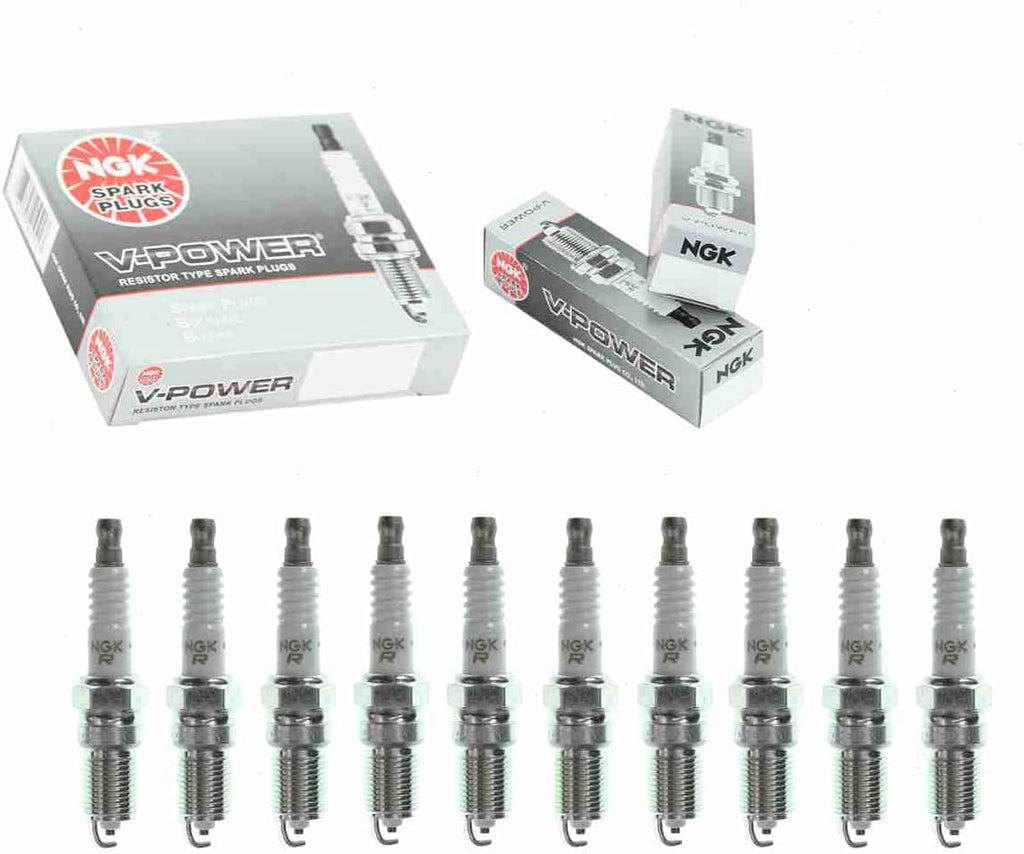 10 Pc NGK V-Power Spark Plugs Compatible with Ford F-250 Super Duty 6.8L V10 1999-2004