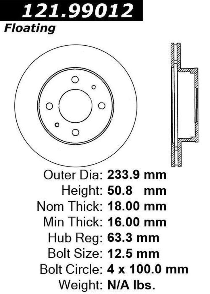 Centric Front Disc Brake Rotor for 01-12 Atos (121.99012)