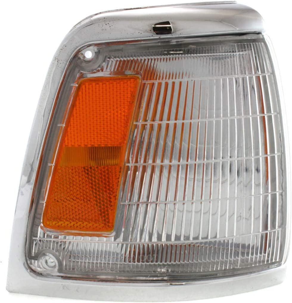 Compatible with Toyota Pickup Corner Light 1992 93 94 1995 Passenger Side | Clear & Amber Lens | W/Chrome Trim | 2WD | TO2521129 | 8161035100