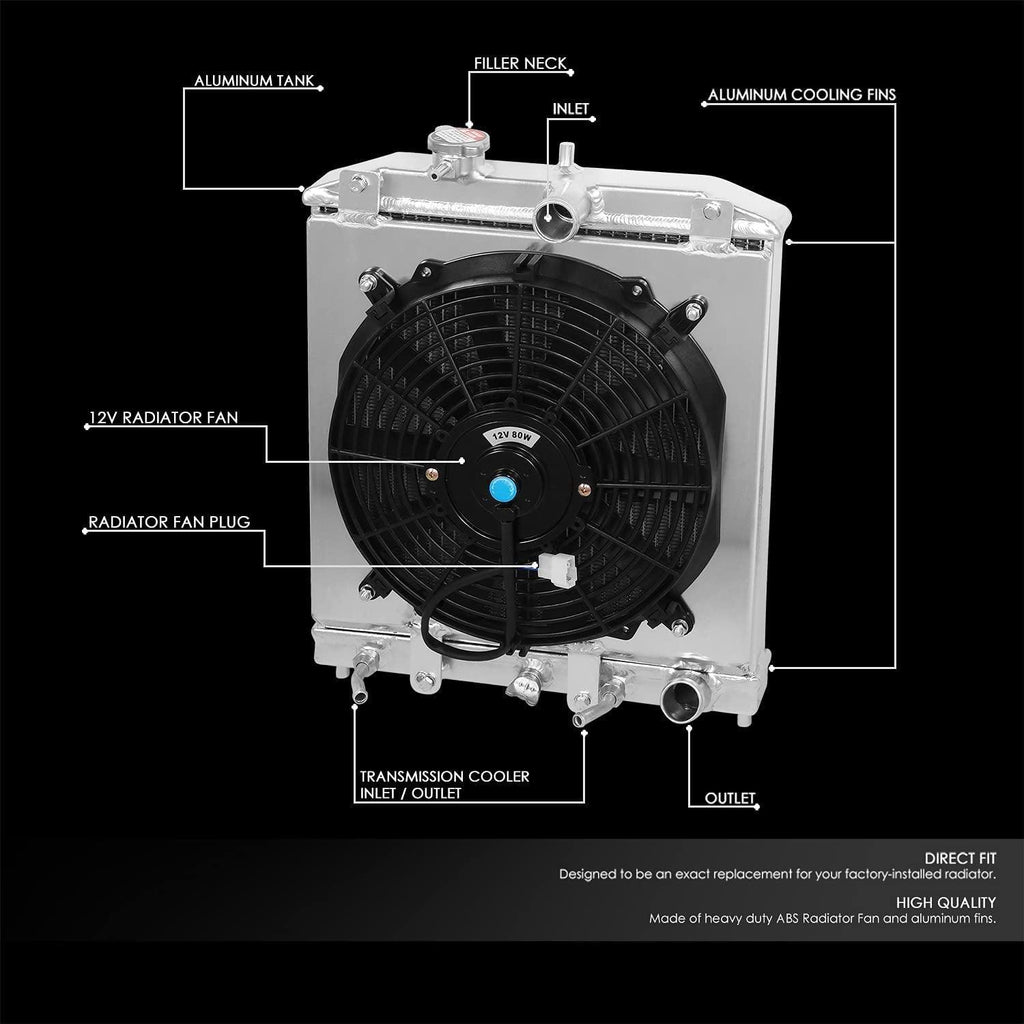 RA+FS-HC92-42-AT-2 2-Row Radiator with 12V Fan Shroud Compatible with 92-00 Civic / 93-97 Del Sol / 94-01 Integra at MT